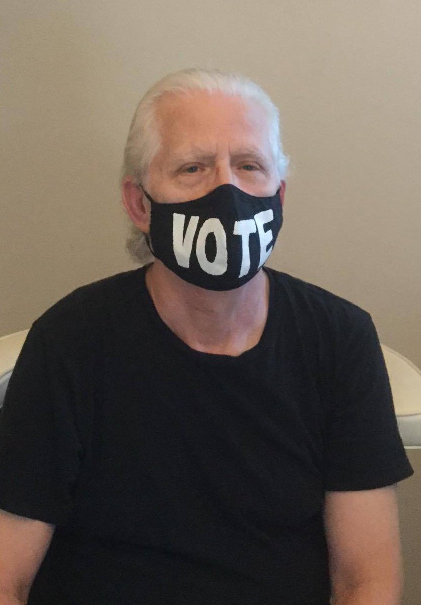PLEASE join tons of celebrities, taste-makers and regular folk like me and Gwen in posting a photo wearing the “VOTE” mask on ALL social media the morning of September 22nd, National Voter Registration Day.
The “Vote” masks are available from:  resistancebydesign.com