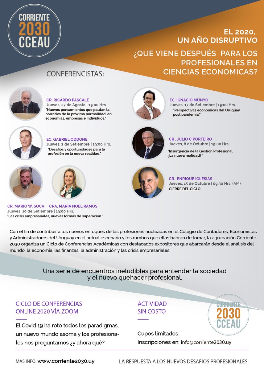corriente2030's tweet image. #Uruguay EL 2020, UN AÑO DISRUPTIVO
UNA SERIE DE ENCUENTROS INELUDIBLES PARA ENTENDER LA SOCIEDAD Y EL NUEVO QUEHACER PROFESIONAL. 
📌 INVITACIÓN (Actividad Sin Costo)

Inscripciones ➡️ corriente2030.uy