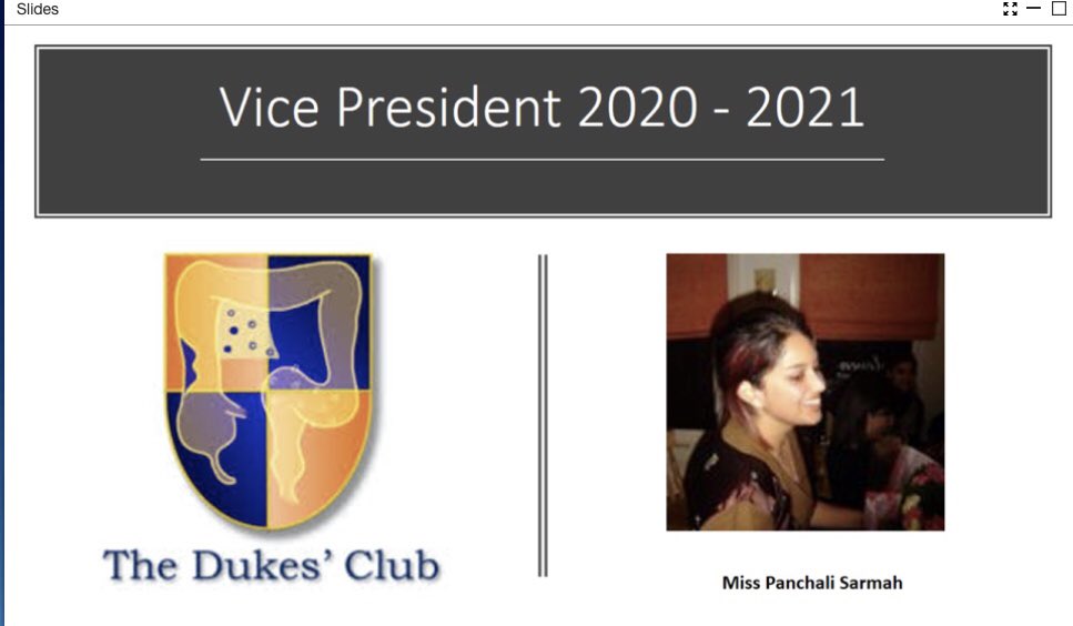 ShabanFadlo's tweet photo. An end of an era! @DeenaHarji hands over the @Dukes_Club presidency to @PVaughanShaw! @panchali_sarmah to be his VP- good luck! It’s been a fantastic term and on behalf of all trainees - thank you! #DukesVirtualWeek https://t.co/sIkit6GQVI