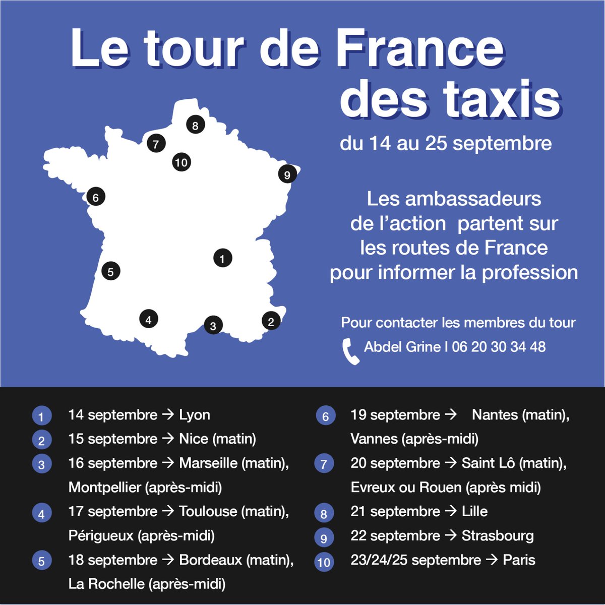 taxi_action's tweet photo. Une délégation de #taxis membres de l'action part à la rencontre des collègues sur le terrain ! N'hésitez pas à aller discuter avec eux lorsqu'ils seront dans votre ville ! #ActionTaxi #TaxisVsUber https://t.co/CkBkRs5Bet