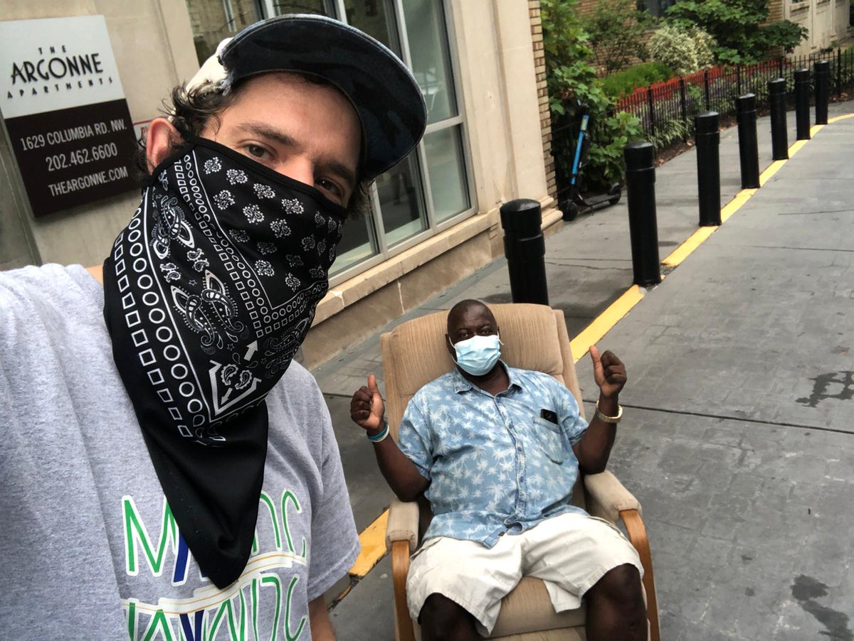 TheMAMDC's tweet photo. We expanded our support for neighbors this week through the pick-up and distribution of furniture! Shout out to our friend James and his new recliner! James sells papers for @streetsensedc and is new to Columbia Heights. Welcome to the neighborhood, James! https://t.co/ltDTog6tVB