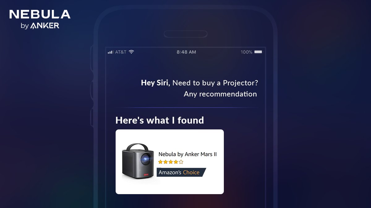 IndiaAnker's tweet photo. Even Siri knows when it comes to #BestProjector for Entertainment and Learning' no one beats #NebulabyAnker #Mars2

#Ankerinnovations #NebulabyAnker #NebulaMars2 #StreamingNow #Homeentertainment #BigScreen #WifiProjector #PortableProjector https://t.co/NYWedimZcY
