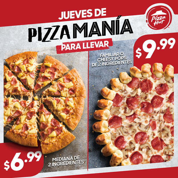 PizzaHutEC's tweet photo. ¡Para volverte loco!
Aprovecha ¡Todos los Jueves! Nuestra Pizza Manía.🤯😳
Pide tu Pizza Mediana por $6,99 / Familiar o Cheesy Pops desde $9.99 🤤
Disponible únicamente para llevar. 😉
#PizzaHut #PizzaMania #MakeItCheesy #LaMediana https://t.co/Pxp70Zzn5z