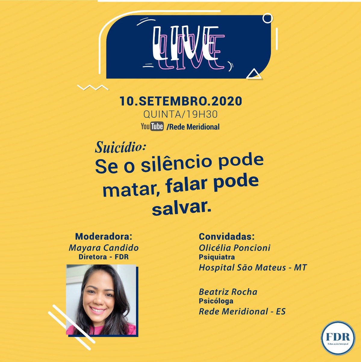 ceemtifdr's tweet photo. Esperamos vocês para um diálogo mais que importante! Setembro amarelo: se o silêncio pode matar, falar pode salvar! 

https://t.co/bo8kIuiRe7 https://t.co/iM8gxLiXFx