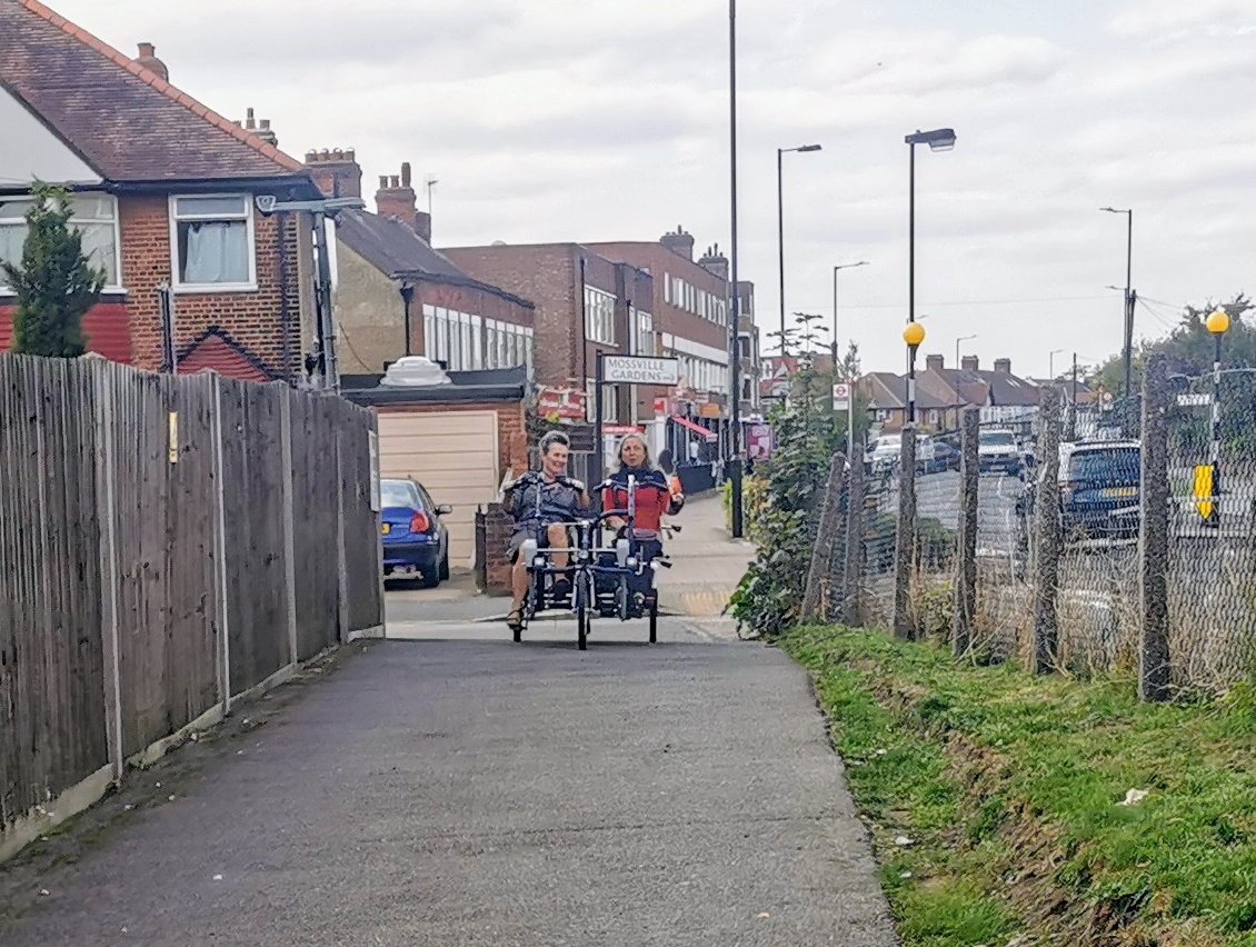 Rode a side by side cycle with <a href="/ClareMorrisPCP/">Clare Morris</a> across London for <a href="/ForBrian_/">For Brian</a> project (48km). Many people construed the machine as 'coolest bike', 'sick', 'best'. While in the context of an all ability cycling club it is called as, 'special bike' 'adaptive cycle' <a href="/GreenbankGreens/">Greenbank Park Greens</a>