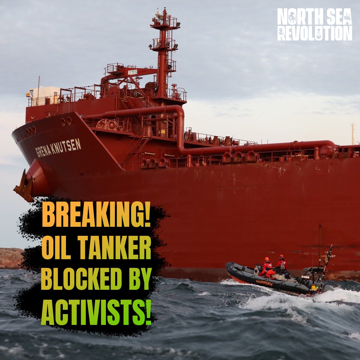 Greenpeace's tweet image. BREAKING: Rainbow Warrior is blocking an oil tanker in Sweden. We demand @SwedishPM to stop the planned expansion of Preem’s oil refinery and choose Paris over Preem!  Act now &amp;gt;&amp;gt; act.gp/preem
 
#ParisOrPreem #PeoplevsOil #NorthSeaRevolution