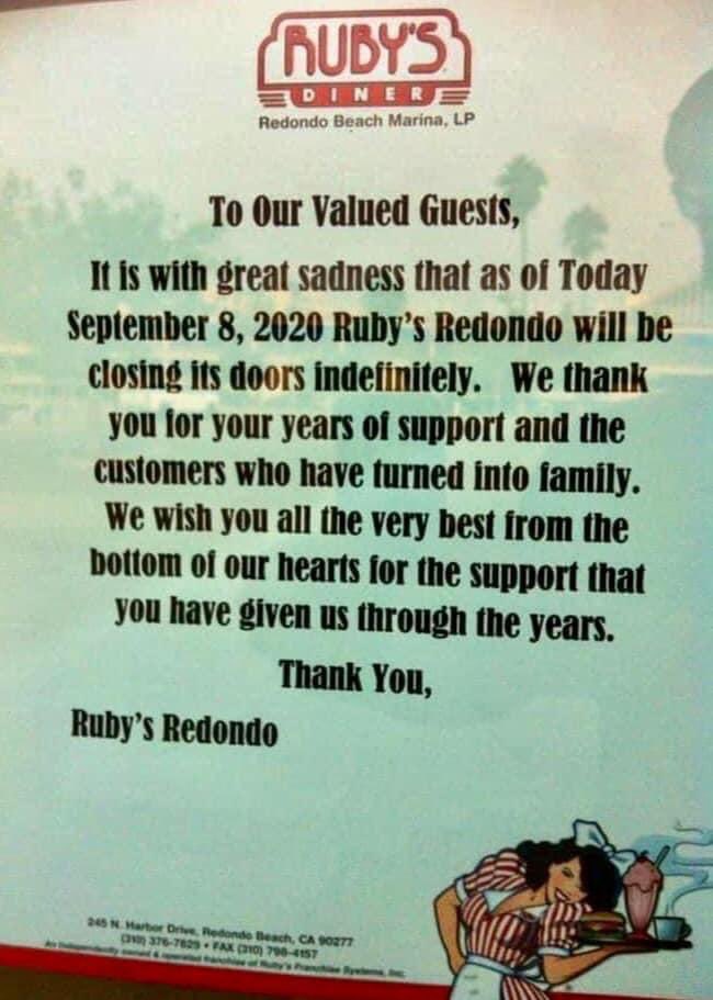 SouthBayReview's tweet photo. So sad to see Ruby’s in Redondo Beach closing! #rubys #redondobeach #southbay #burgerspot https://t.co/3oOqETNaKn