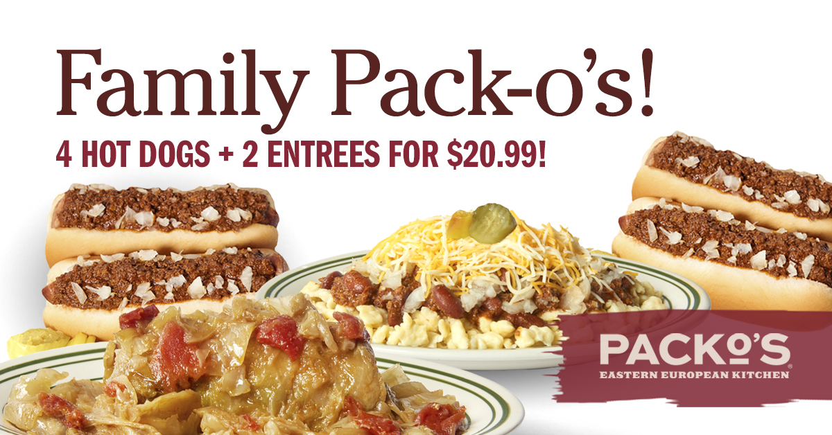 tonypackos's tweet photo. Get 4 Packo’s Hot Dogs & 2 entrees for $20.99! Choose from: Stuffed Cabbage Roll, Chicken Paprikas, Roast Beef & Mashed Potatoes, Chili Mac, and Pierogies. All Packo’s locations thru 9/30/20. Drive-thru & carryout. #nomnom #fork19 #tonypackos #hotdiggitydog #family #deal https://t.co/bQjbg7SyvW