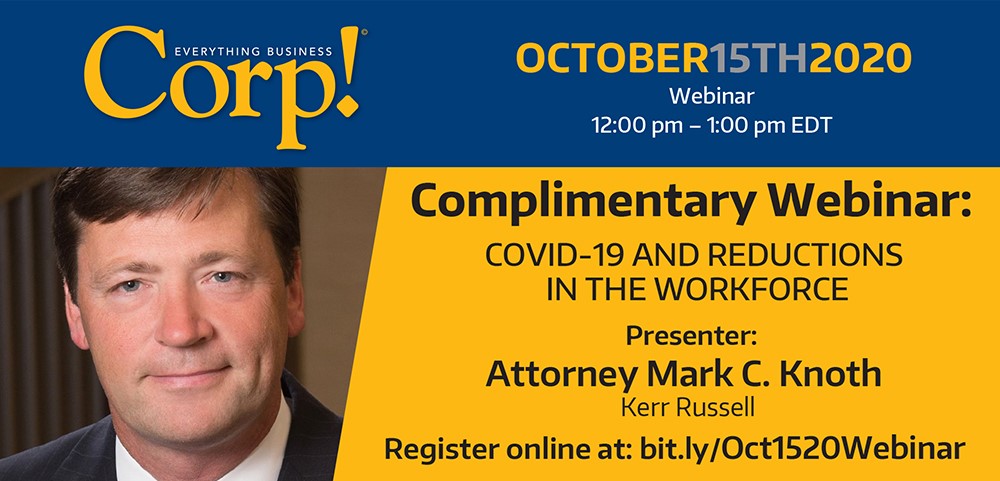 KerrRussellLaw's tweet photo. Has the pandemic impacted your business’ needs? Are you considering staffing reductions? @KerrRussellLaw #labor attorney Mark Knoth will discuss legal considerations related to staffing changes on October 15th. https://t.co/0qlCKWMOBa https://t.co/lXaLUjCmtr