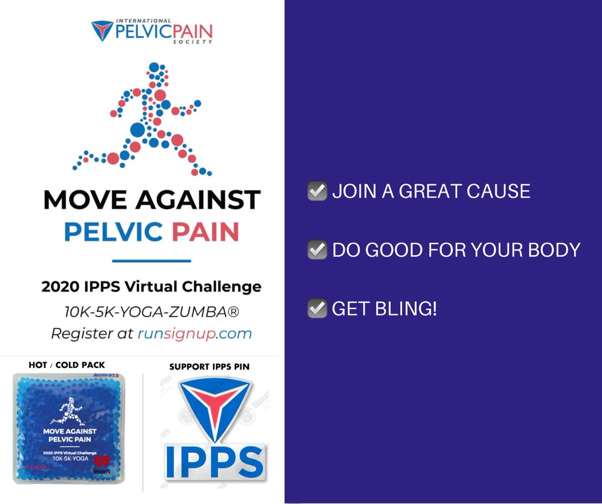 PelvicPainOrg's tweet photo. Are you tired of getting useless race medals that are piling up in a closet? Our race bling is wearable & usable! When you are done with your event, you will receive a beautiful IPPS PIN that you can wear anywhere & an IPPS HOT / COLD PACK to soothe your aches & pains. #IPPS2020 https://t.co/t98XFQFPKW