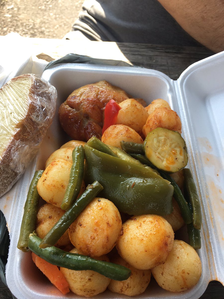 alexaclark's tweet photo. First: lunch from @bustersseacove (haddock &amp; chips) &amp; Churrasco of the @StLawrenceMkt (1/4 chicken and all the sides including their killer hot sauce)
#DayOff #LexGoFurther https://t.co/FLFMJ9Aths
