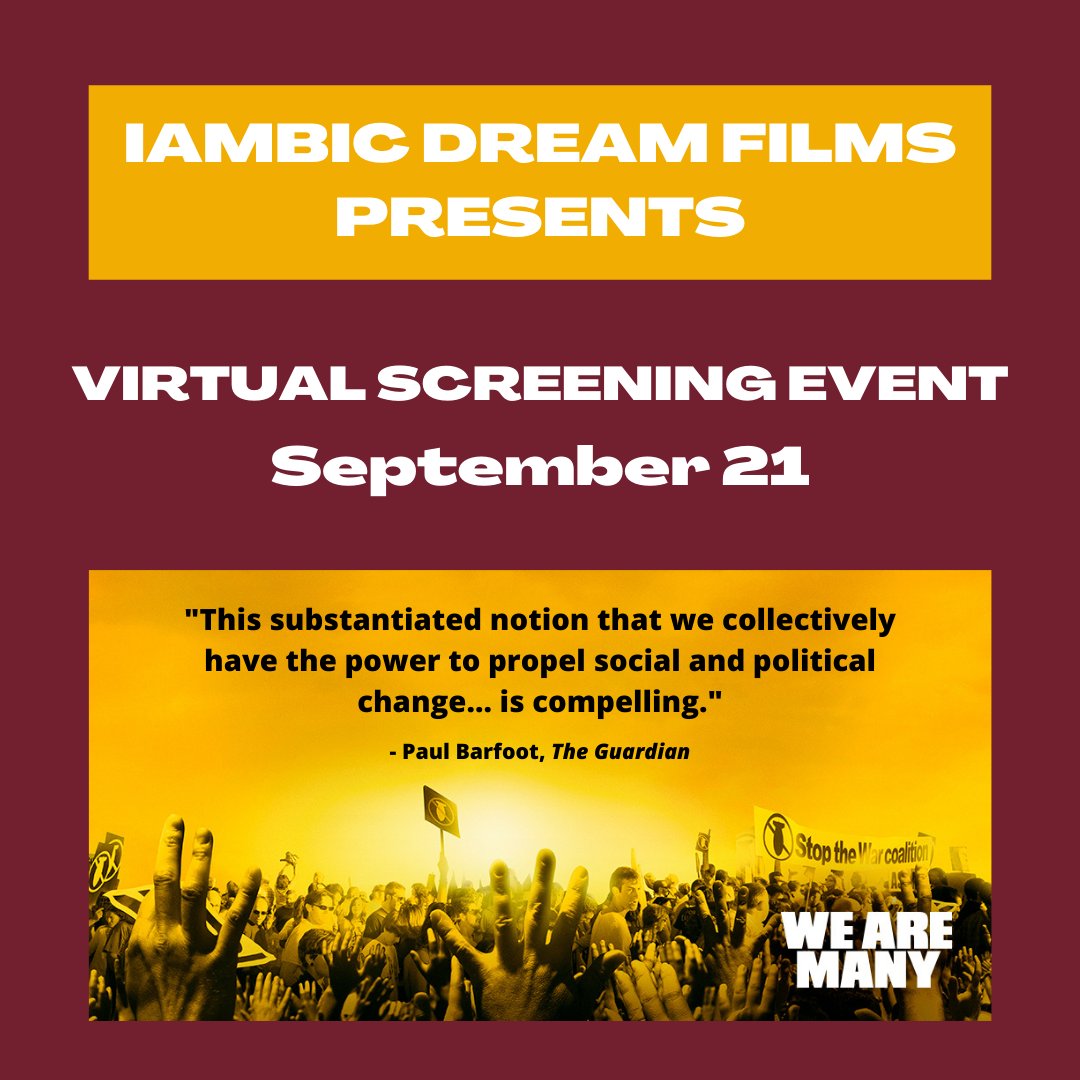 Less than 2 weeks to go! Don’t wait to order your tickets to the <a href="/WeAreManyMovie/">We Are Many Movie</a> virtual screening event on September 21.

Tickets are available here: bit.ly/3liZkod