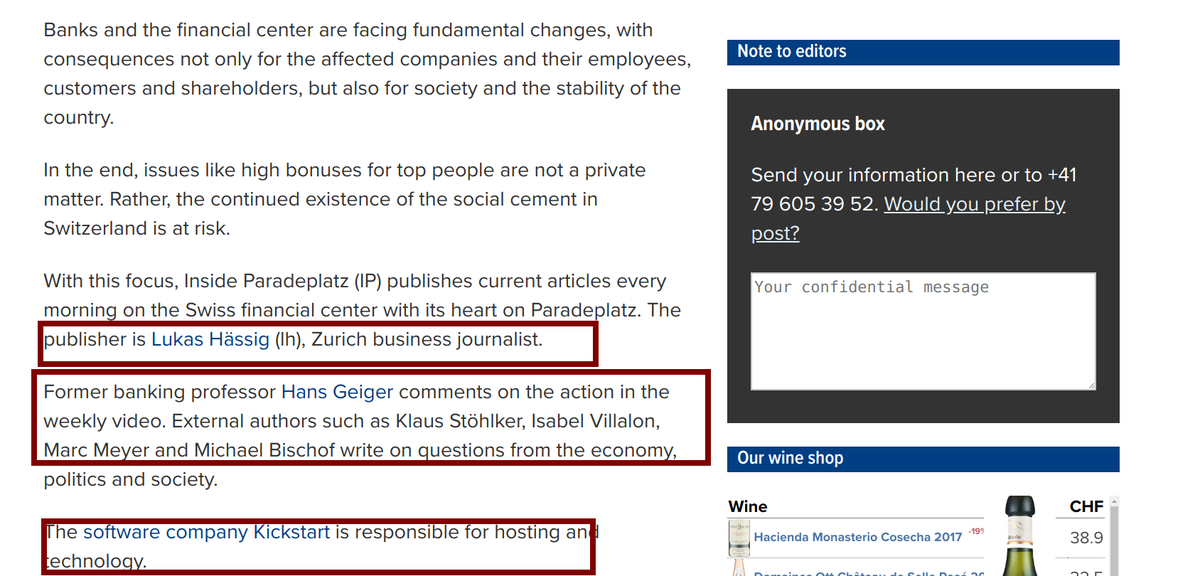 2c/ In terms of credibility, this source is *highly* credible. The editor is known as is the publication (running 10+ years) & its location. Editor of this paper won Swiss Journalist of the year in 2018. Their source of revenue is transparently published as well.