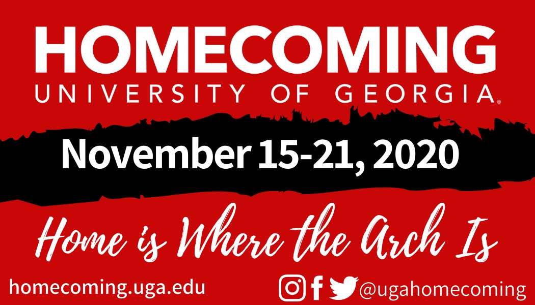 Save the date! 
Homecoming this year will begin on November 15th and run through the 21st. We’re so excited to announce our schedule of events! We will be launching all our applications. Stay tuned and Go Dawgs! #ugahomecoming
