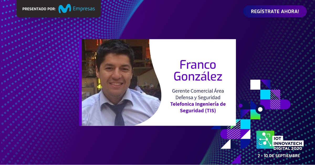 #IoTInnovatech20 se cierra con <a href="/MovistarEmCL/">Movistar Empresas</a> y Franco Gonzáles, Gerente del Area de Defensa y Seguridad en @TIS_corp Telefónica Ingeniería de Seguridad ➡️ Drones en industria conectada y Plataforma de gestión para entornos Extremos

⏰ 14:45 Chile
💻📲  bit.ly/IoTApp20