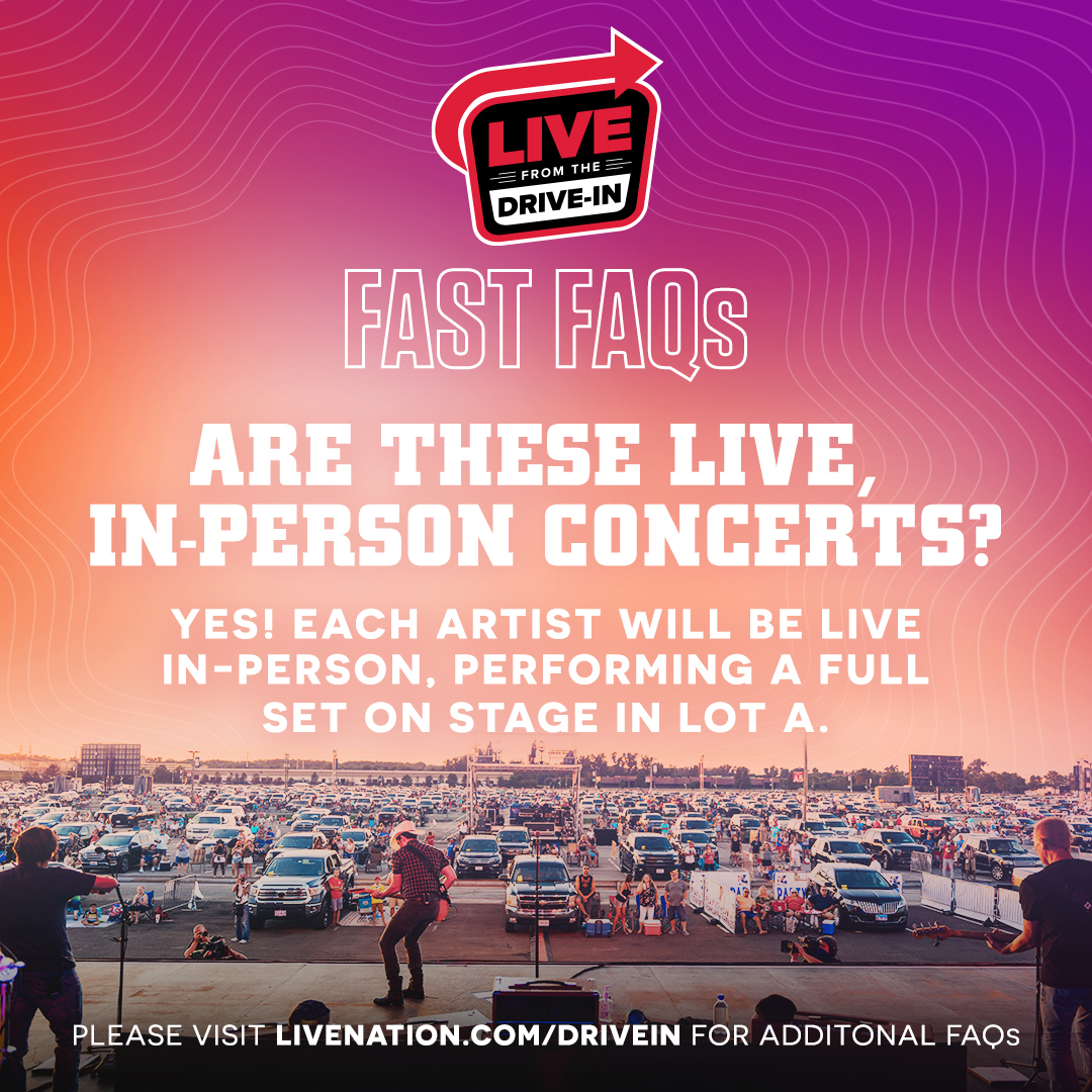 LiveNationAtl's tweet image. Set your alarms! ⏰ Live From The Drive In tickets at Ameris Bank Amphitheatre go on sale starting tomorrow at 10am local time at LiveNation.com/DriveIn. Have questions about Live From The Drive In? Check out our FAQs!