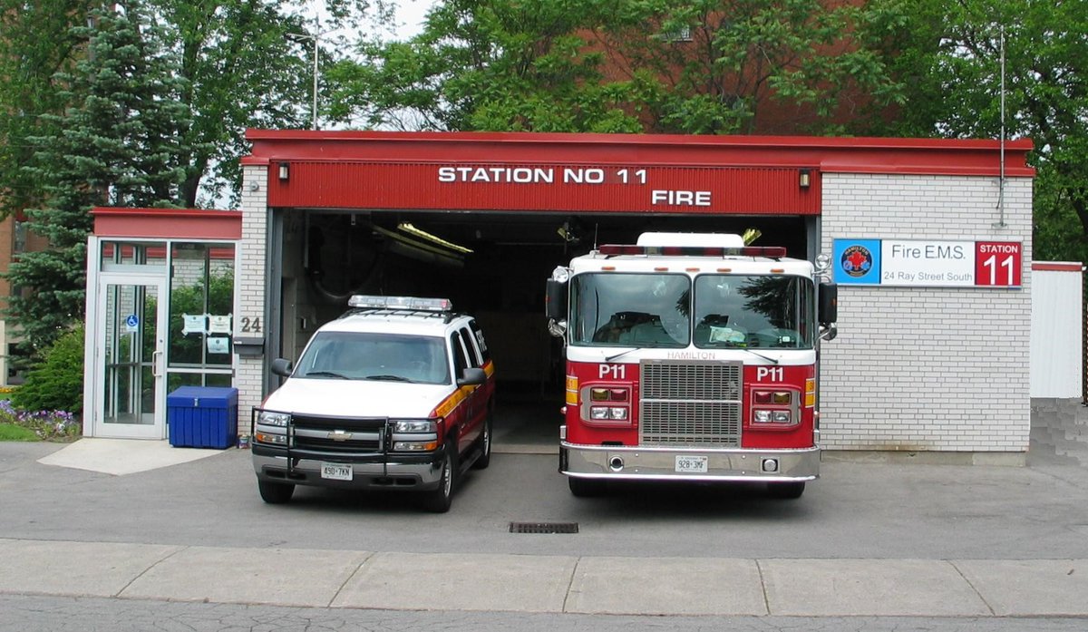 HamiltonFireDep's tweet photo. HFD Station 11 (Ray St.) was opened on Oct. 21, 1959 and has served the core of #HamOnt from that location since. There have been many different apparatus assigned to St. 11 over the years. Shown are Pump 11, Truck 11, Car 11, DC-1, RU-11 &amp; EMS #ThrowBackThursdays #StrongForYou https://t.co/ARy25ggT5B