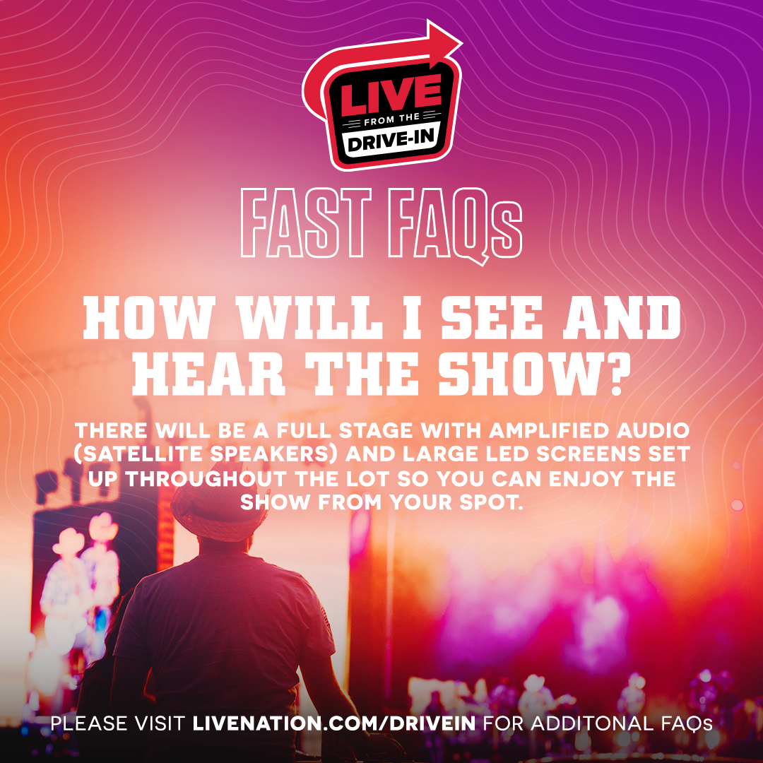 LiveNationAtl's tweet image. Set your alarms! ⏰ Live From The Drive In tickets at Ameris Bank Amphitheatre go on sale starting tomorrow at 10am local time at LiveNation.com/DriveIn. Have questions about Live From The Drive In? Check out our FAQs!