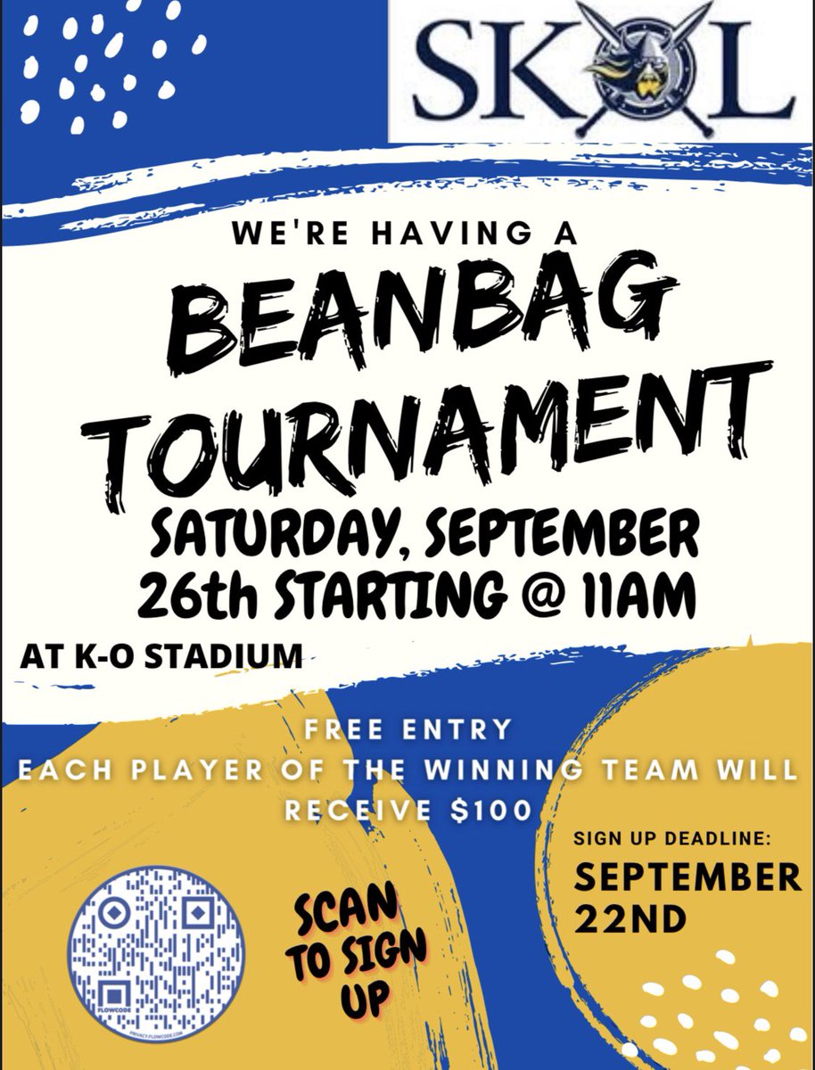 augieSKOL's tweet photo. HEY EVERYONE!! We are having a huge bean bag tournament!! Winning team will walk away with 100$ each🤟🏼 come join us for good music and a good time. ⚔️⚔️ https://t.co/kYXlwMBhhP https://t.co/bKfY1wnLFp