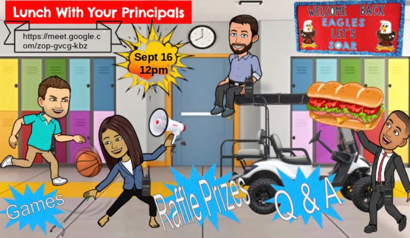 Please join us virtually and bring your lunch so we can have some fun together! Your LSHS principal and assistant principals would love to meet you, play some fun games for prizes, and have an opportunity to ask questions! You will be entered into a raffle for just stopping by!