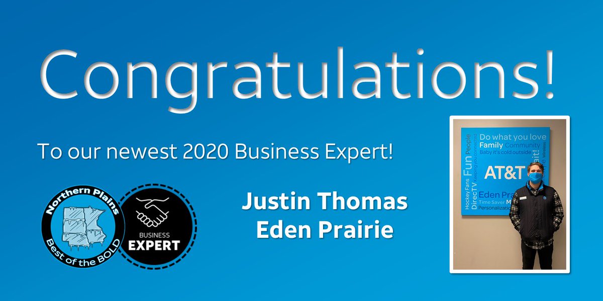 Congratulations to our newest Business Expert, Justin Thomas from Eden Prairie! Outstanding work Justin! If you’re a business in the Eden Prairie / Southwest Metro area, Justin can help you!

#BizExpert #BusinessExpert #BoldBiz #BOLDNorthernPlains #CRush2020 #LifeAtATT