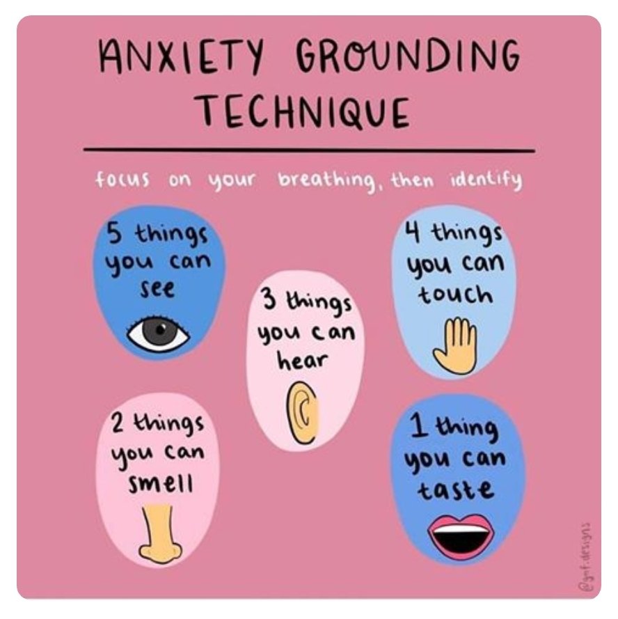 LighthouseGhs's tweet photo. 5-4-3-2-1 coping technique. A really effective tool to use when someone is having a panic attack or feeling anxious 💛🖤 #anxiety #distraction #breathingcontrol
@GrangemouthHS https://t.co/uI9aTPEtM0