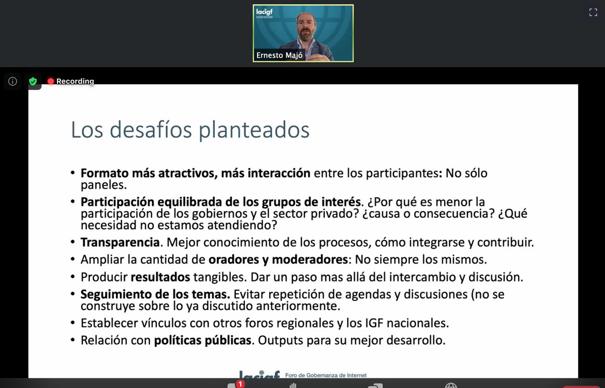 lacigf's tweet photo. .@ernestomajo, Director Ejecutivo Adjunto de @lacnic,  expone los desafíos planteados para avanzar en la reestructuración del trabajo y los grupos de acción dentro del @lacigf https://t.co/5DbfukpLd3 #LACIGF13 https://t.co/sPI2W02rVk