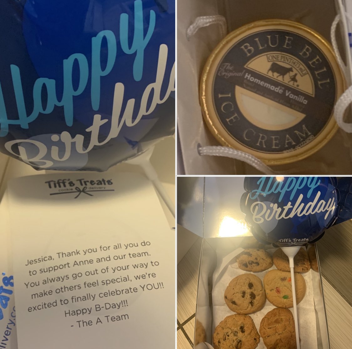 Jessica__Bourne's tweet photo. Grateful for the #ATeam and sending me bday lunch 🤗 #PeanutButterCookies count as lunch right?! #perfect4myUtahraceAndHikingPrep #cookies & #brownies 4 days 😳 #adozenofeach & #IceCream #iGet2turn36againRight #2020doesntcount #BD #BB #KM #DC #SS #AT #CP #TH #JB @ATTWomenOfBiz https://t.co/7a34VJEeLz