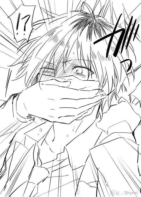 @TKO_wall なんの脈絡もなく突然背後から羽交い締めにされ口に何か薬品を染み込ませているであろう布を押し付けられる勝のらくがき 