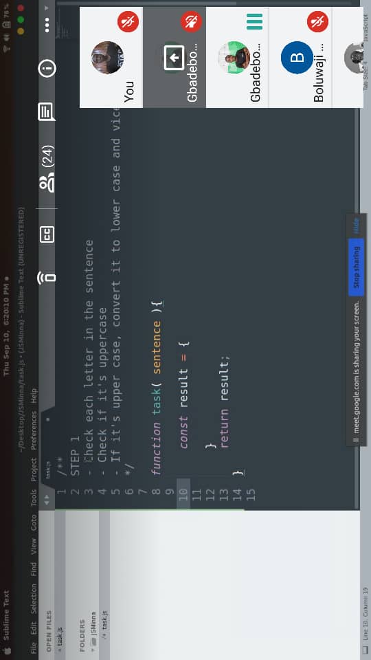 ibn_Abubakre's tweet photo. @Gbahdeyboh live coding solution for the first task of #JSMinnaInternship #JSMinna #javascript https://t.co/8lbCwTJIKx