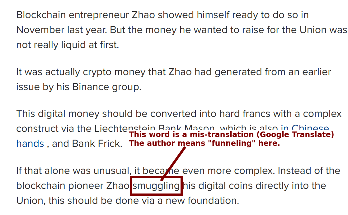 5b/ I need to provide some clarity to the previous post. These articles were originally written in German. So you all are reading a Google Translated version of the text. In specific, the word "smuggled" here is a bad translation. Replace that with "funneling"