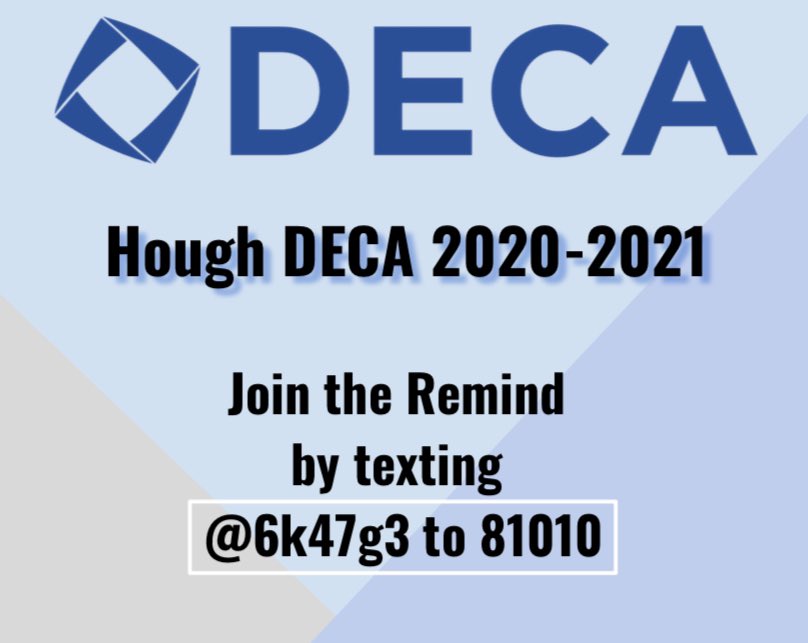 HoughDECA's tweet photo. New or returning members can join the new Hough DECA Remind by texting the code below to 81010! https://t.co/PrfrTiqGz4