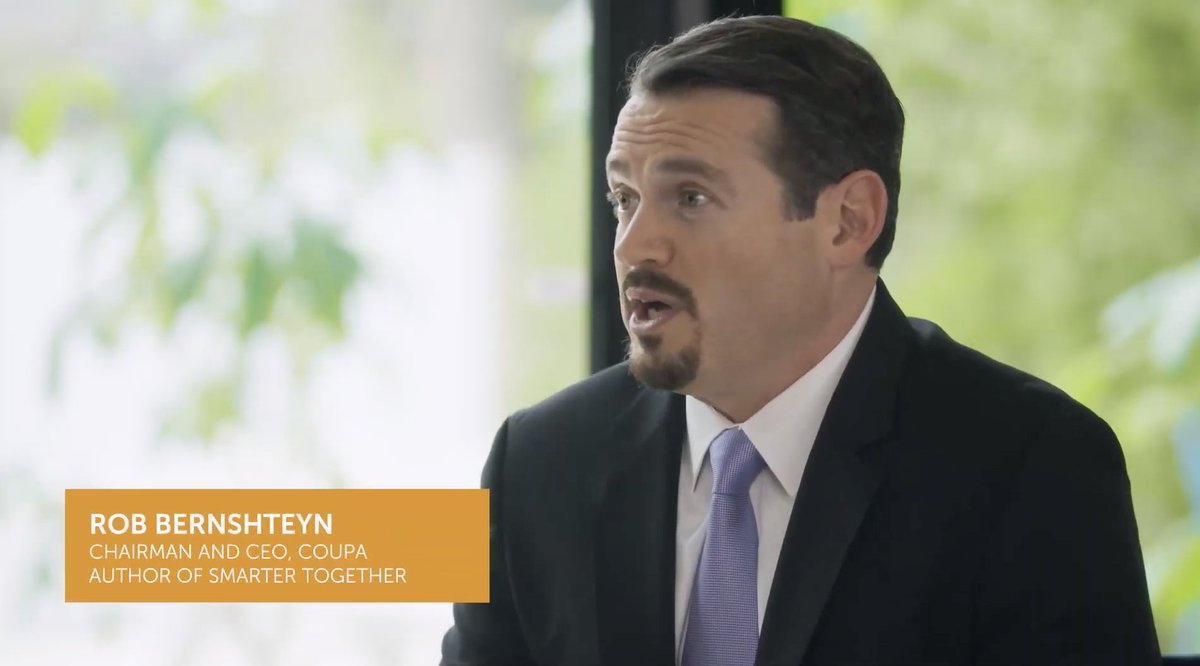 Coupa's tweet image. #smartertogether @rbernshteyn "#CommunityIntelligence in 10 words is “None of us is as smart as all of us.”  We are Smarter Together." @LisaMartinTV