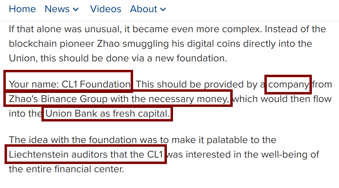 5c/ Ironically, the actual smuggling is outlined immediately afterward in the report as it details the scheme Binance set up where they were looking to cash out their currency at an *external bank* before transferring funds to the 'CL1 Foundation' to purchase UB under.