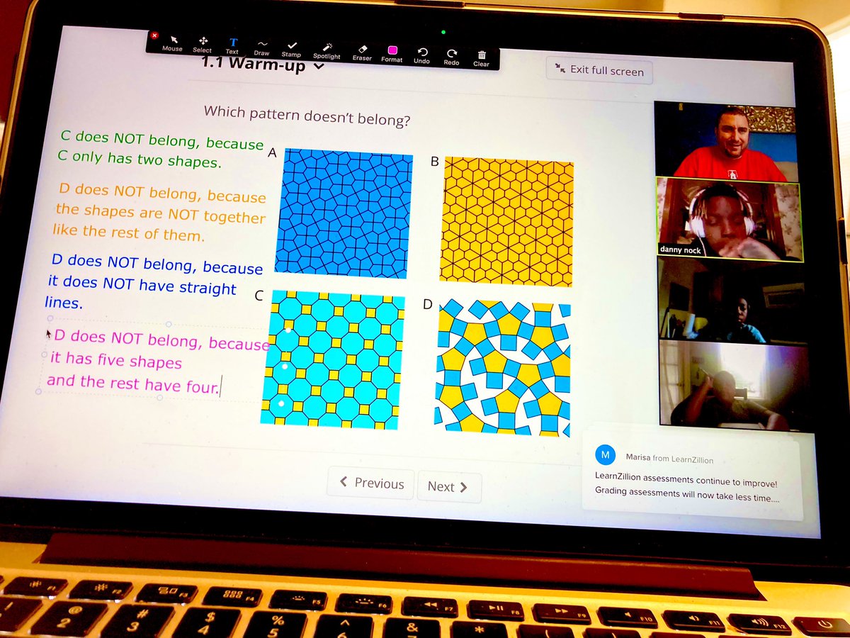 Wow!  Great participation and student responses (in colors on the left).  “What figure does not belong?  Justify your response.”
👌🐆🎧👨🏾‍🎓👩🏾‍💻 #SkylinePride #TrustTheProcess <a href="/SkylineJags/">Skyline Middle School</a> <a href="/RedClaySchools/">Red Clay Consolidated School District</a> <a href="/SkylineJaguars/">Skyline Middle</a>