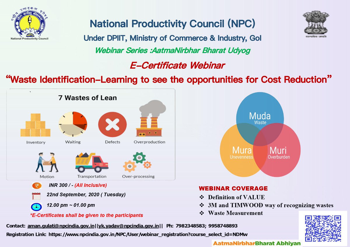 yadu86's tweet photo. Dont miss,Register now for Webinars of 
@NPC_INDIA_GOV
 CoE:I4.0 on #CostofQuality(17 Sept, 20) &amp; #WasteIdentification (22 Sept, 20)  
Link1: https://t.co/q7YScXHSHp
Link2: https://t.co/CTB9TZSZ0G
#AatmaNirbharBharatUdyog 
#VocalForLocal 
#DigitalIndia
#KYP
#NPC
#npccertificate https://t.co/f4kneSvCyK