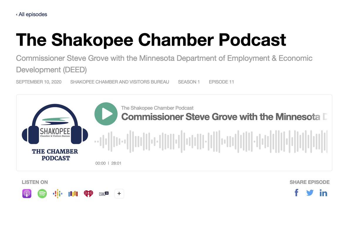 Good conversation w/ <a href="/ShakopeeChamber/">Shakopee Chamber</a> President <a href="/AngieMWHITCOMB/">Angie Whitcomb</a> this week on MN economy &amp; the shape our recovery will need to take in the coming months.

Shakopee has an impressive business community, it was great to talk with Angie.

Thanks for having me! bit.ly/32ee5RR