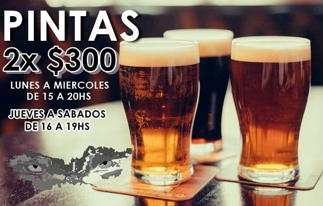 Promo en pintas ! 
de lunes a sabados.
Domingos cerrado.