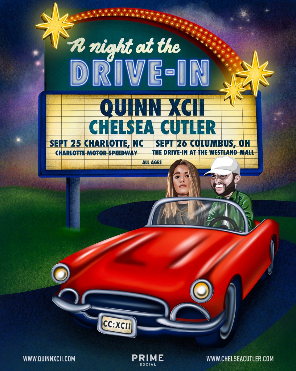 bkwypresents's tweet photo. NEW DRIVE-IN SHOW ANNOUNCEMENTS!

9/24: @peekaboobeats with @dirtmonkeymusic - Columbus, OH

9/25: @quinnxcii &amp; @chelseacutler - Charlotte, NC

9/26: Quinn XCII &amp; Chelsea Cutler - Columbus, OH

10/8: @ChaseRiceMusic (solo acoustic) - Columbus, OH

🎟 On sale tomorrow @ 10AM! https://t.co/o0H964CBRD