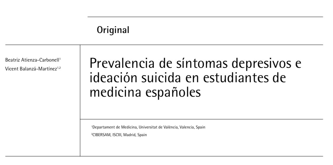 brizatica's tweet photo. Publicado en Actas Españolas de Psiquiatría el primer estudio sobre la prevalencia de síntomas depresivos e ideación suicida en estudiantes de medicina españoles 🇪🇸, realizado en la @medicina_uv, con @VicentBalanza!! 

https://t.co/3jUsCadMjB https://t.co/jthRTq81J3