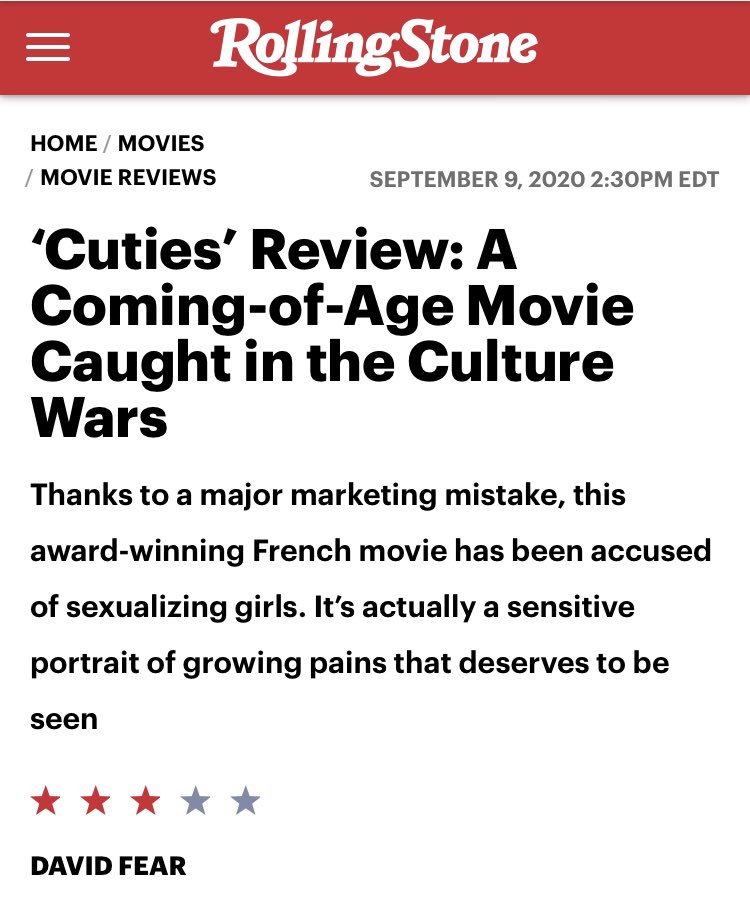 Here’s  @RollingStone. What amazes me is the marketing deflection: the criticism was over a picture *from the movie* that was vile. If showcasing a key scene of the movie is a “marketing mistake,” what does it say about the movie itself?