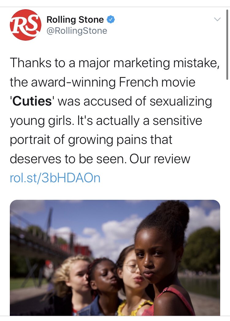 Here’s  @RollingStone. What amazes me is the marketing deflection: the criticism was over a picture *from the movie* that was vile. If showcasing a key scene of the movie is a “marketing mistake,” what does it say about the movie itself?