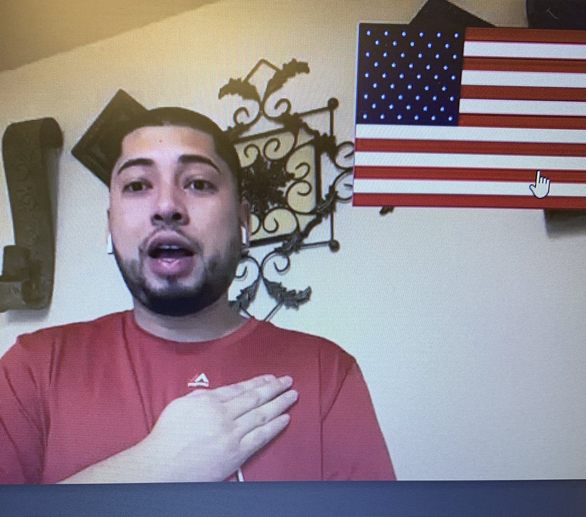 Coach Zaldaña practicing the Pledge of Allegiance during morning announcements.  What a great way to begin the day! <a href="/mistral_cec/">Gabriela Mistral CEC</a>
