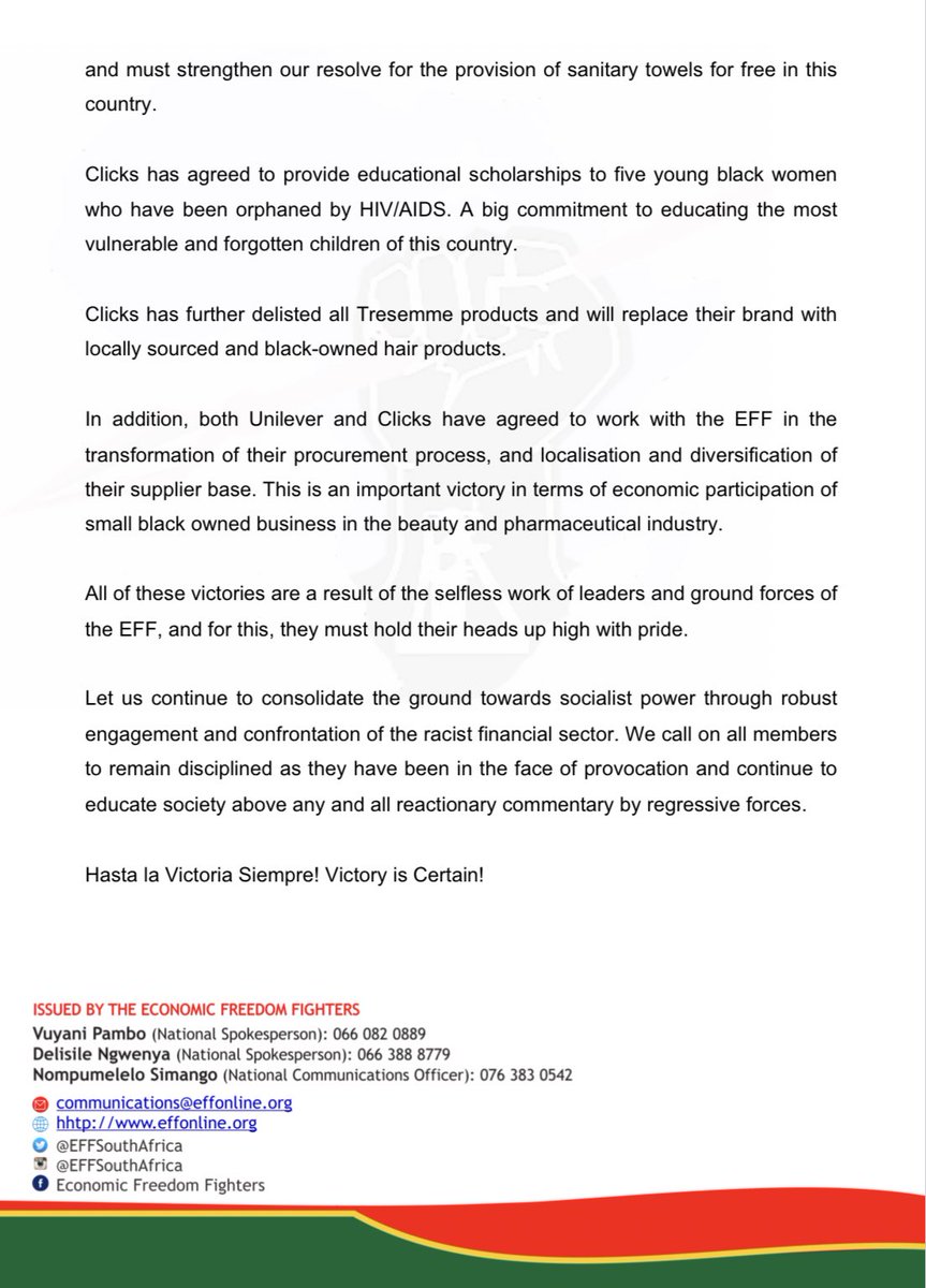 EFF Message of Gratitude to Members and Ground Forces