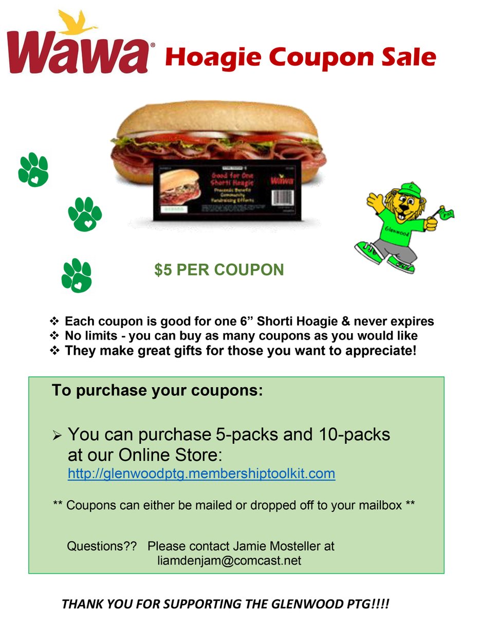 Help support Glenwood's PTG while enjoying your favorite Wawa Shorti!