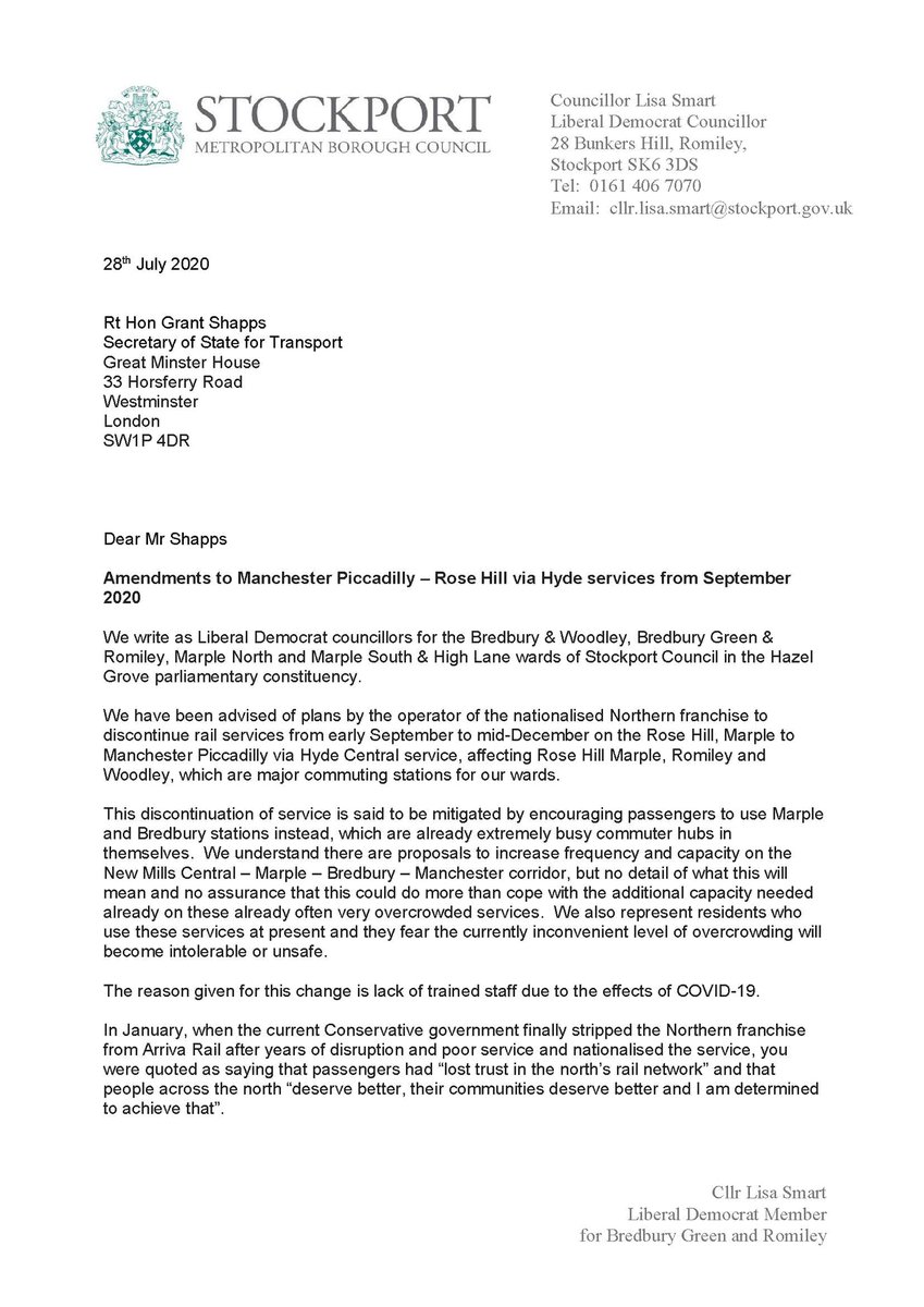 The 11 Lib Dem councillors who represent the wards along the route wrote to the Secretary of State for Transport, Grant Shapps.