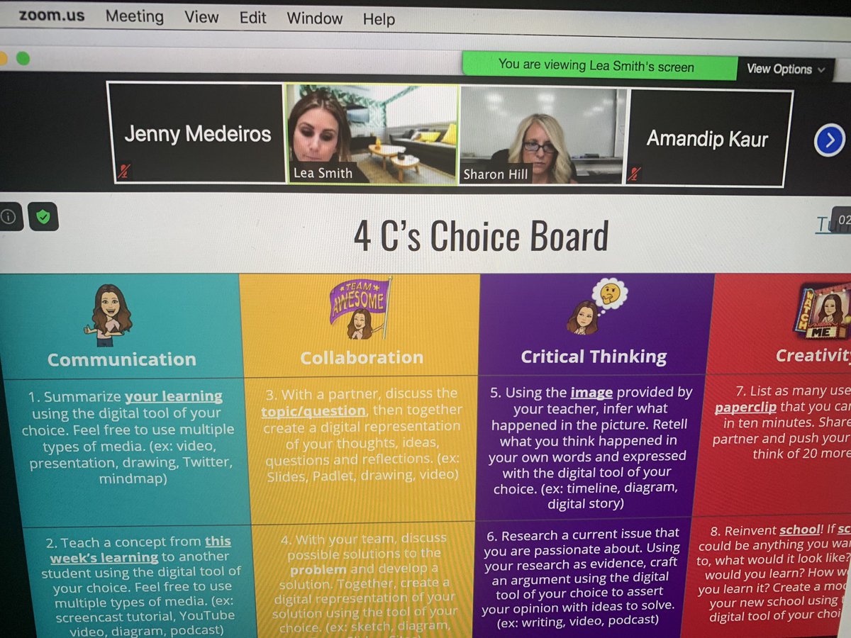 JenEMed's tweet photo. It’s 30 Minute Thursday! Thank you @LSmith811 for creating meaningful examples and ideas FOR incorporating the 4Cs into distance learning! #bchsEd #distancePD #Collaboration #buhachpride #weareMUHSD https://t.co/hiL1NEAP3B