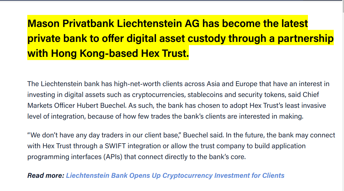 8e/ After buying the bank, Mason Group Holdings structured it to cater to digital currency-based banking by introducing "digital asset custody" through a partnership with another Hong Kong-based entity.