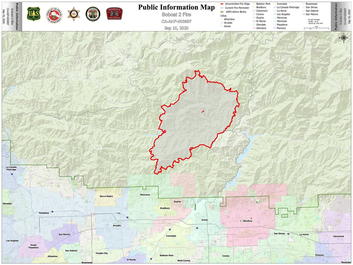 Angeles_NF's tweet photo. The #BobcatFire is 23,890 acres with 0% containment. Overnight, fire crews saw heavy activity in the northeastern portion of the fire towards Crystal Lake. For more info visit: https://t.co/mnstfUZCrH https://t.co/q1RGF66Maf