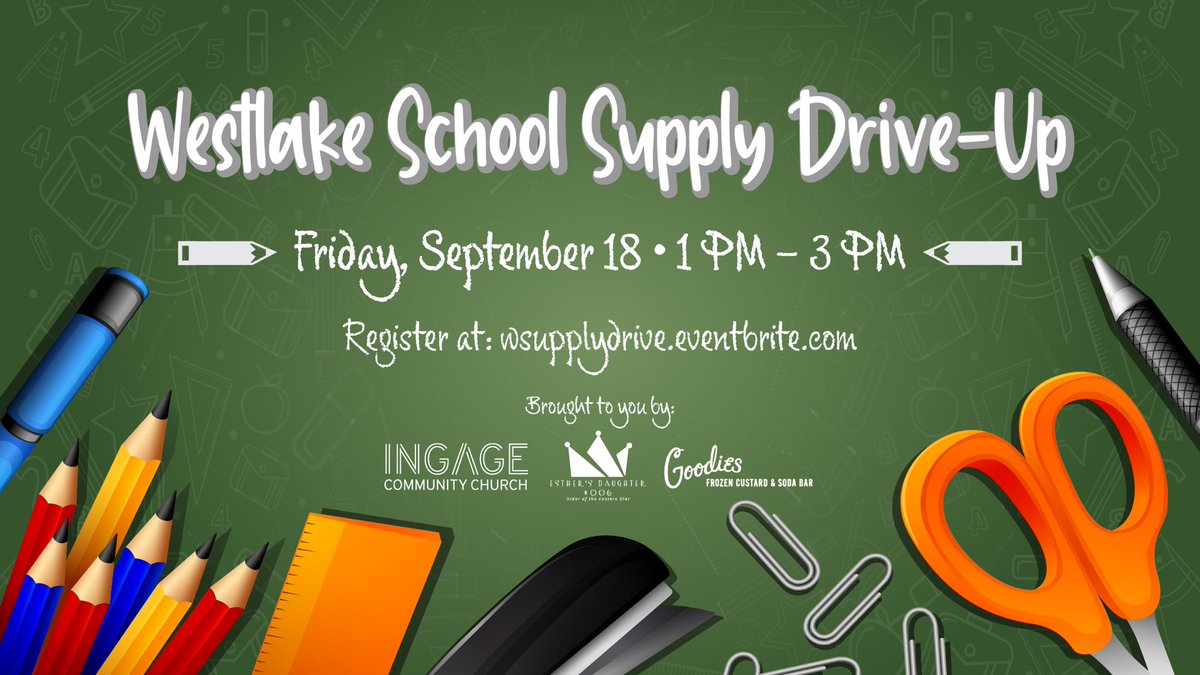 <a href="/Westlake_HS/">Westlake High School</a> Running low on school supplies? Then register to Westlake’s School Supply Drive-Up today! <a href="/BeHere100WHS/">Westlake PPW</a>